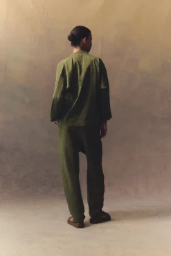 Ama, pantalón en lino y seda verde