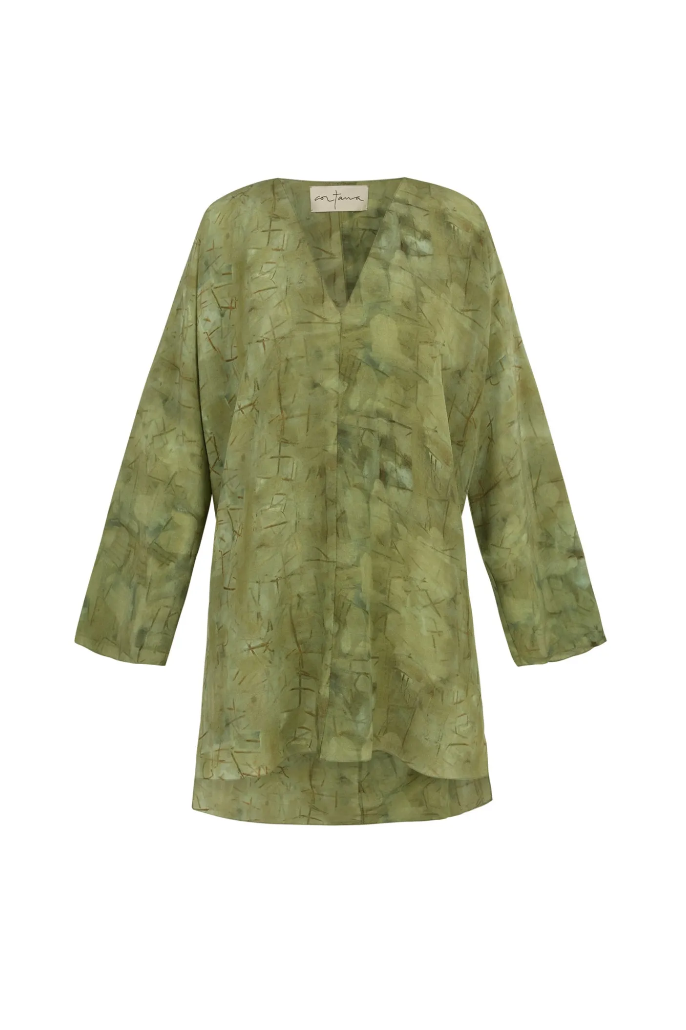 Amina, top in amantis print silk