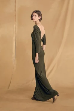 Anghela, dark green draped dress