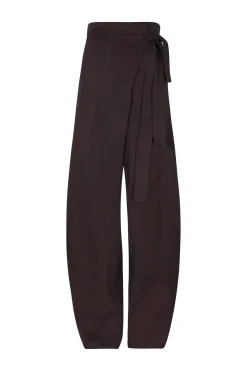 Arco, pantalon en lino y cupro burdeos