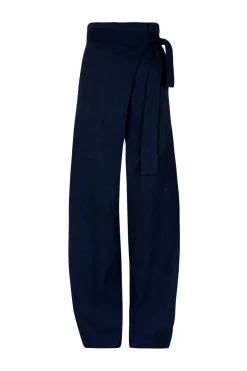 Arco, pantalon en lino y cupro azul intenso