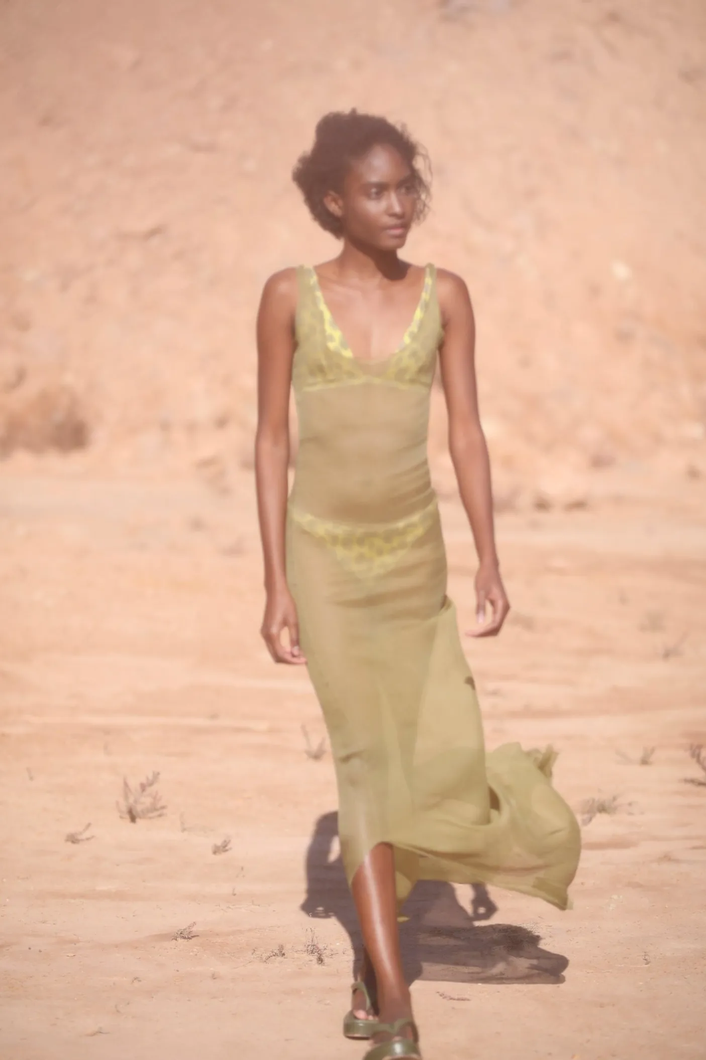 Aura, pistachio silk bambula camisole dress