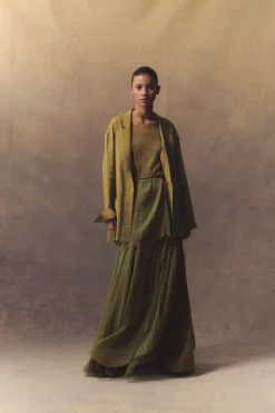 Aurora, falda larga en seda pistachio