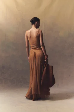 Aurora, falda larga en seda bronce
