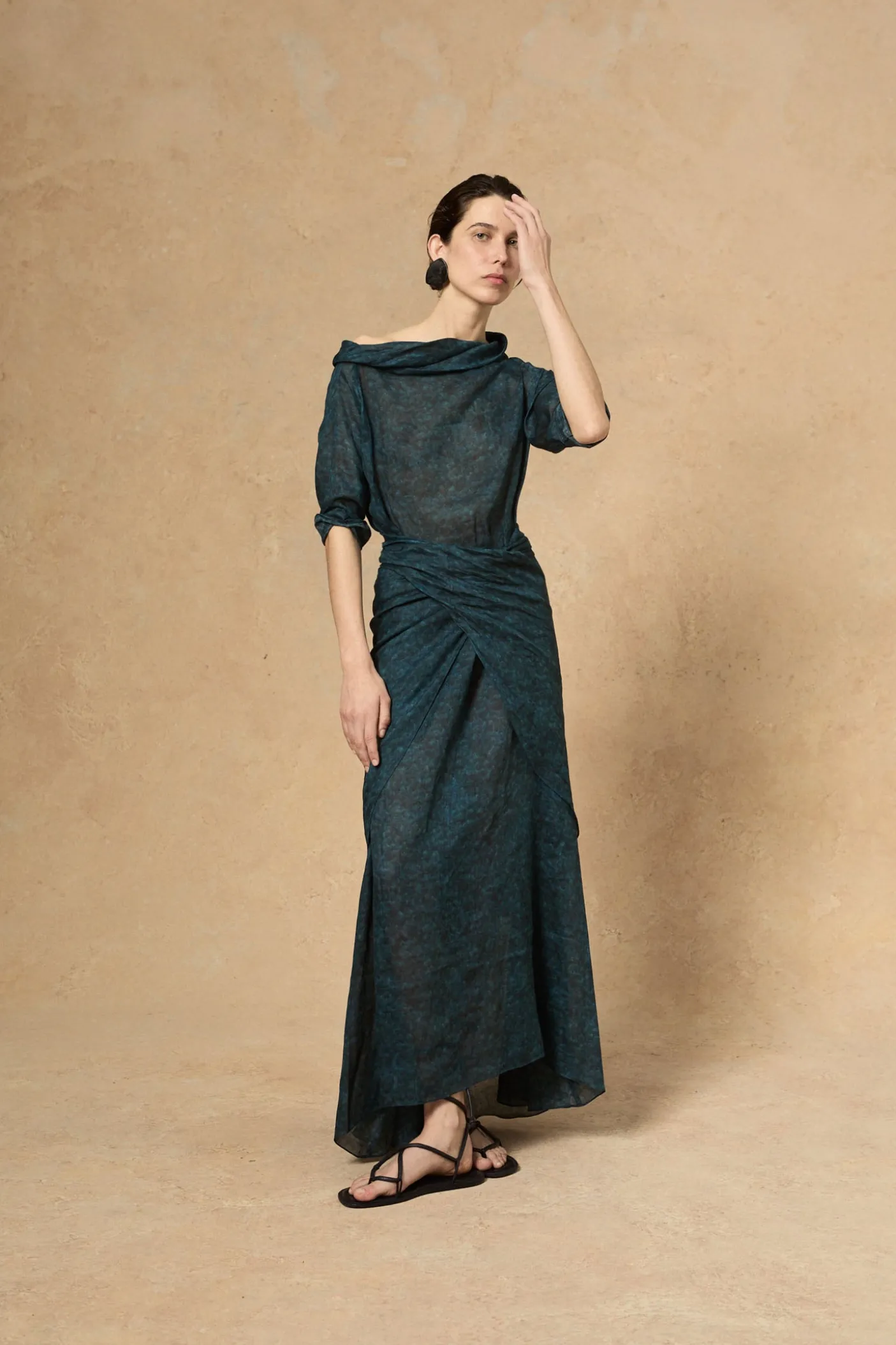 Blues, Tokyo print dress in ramie