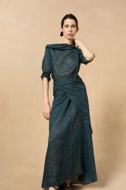 Blues, Tokyo print dress in ramie