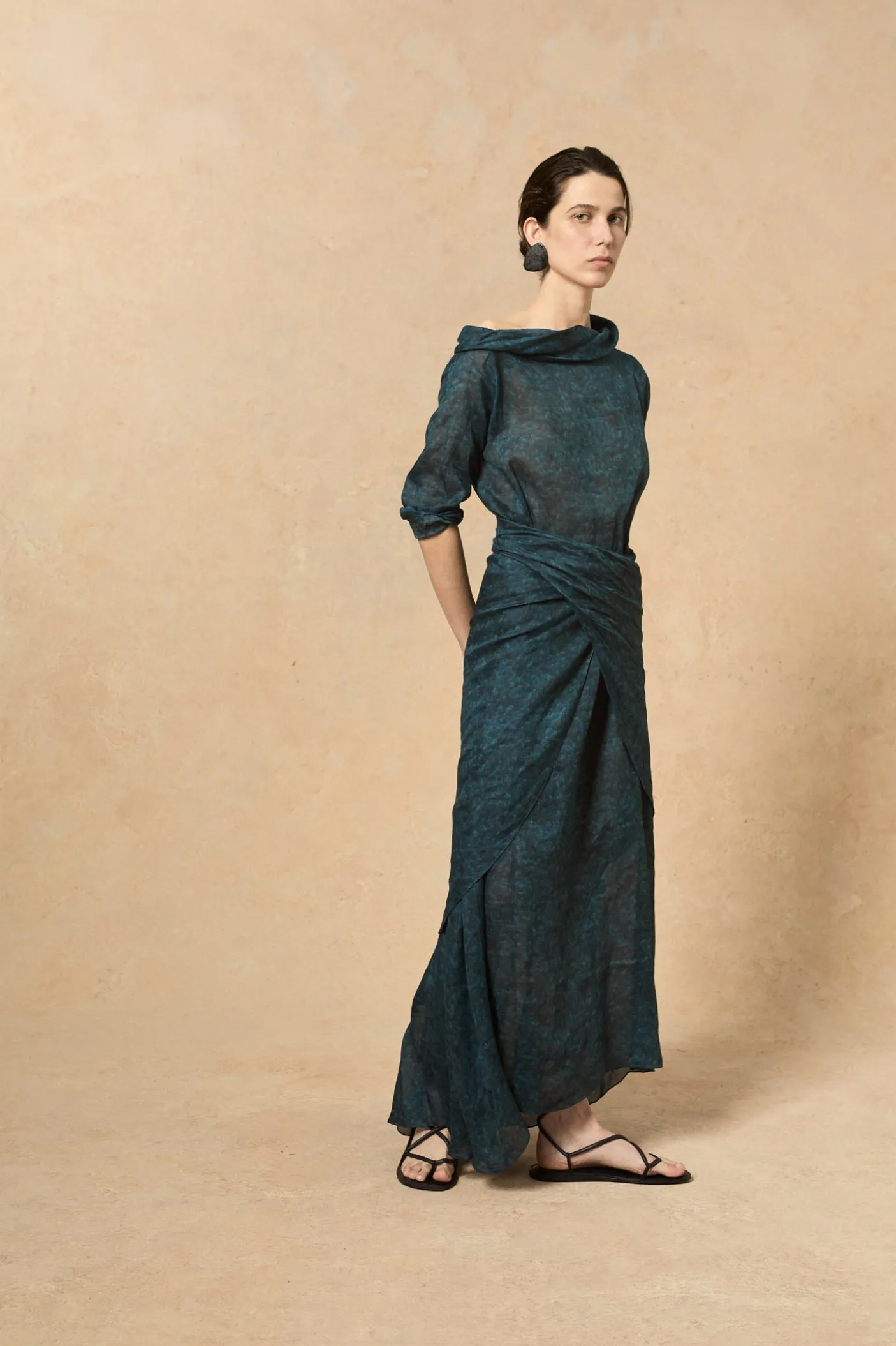 Blues, Tokyo print dress in ramie