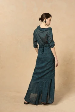 Blues, Tokyo print dress in ramie