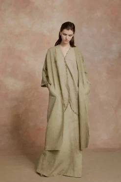 Cali, fade green linen coat