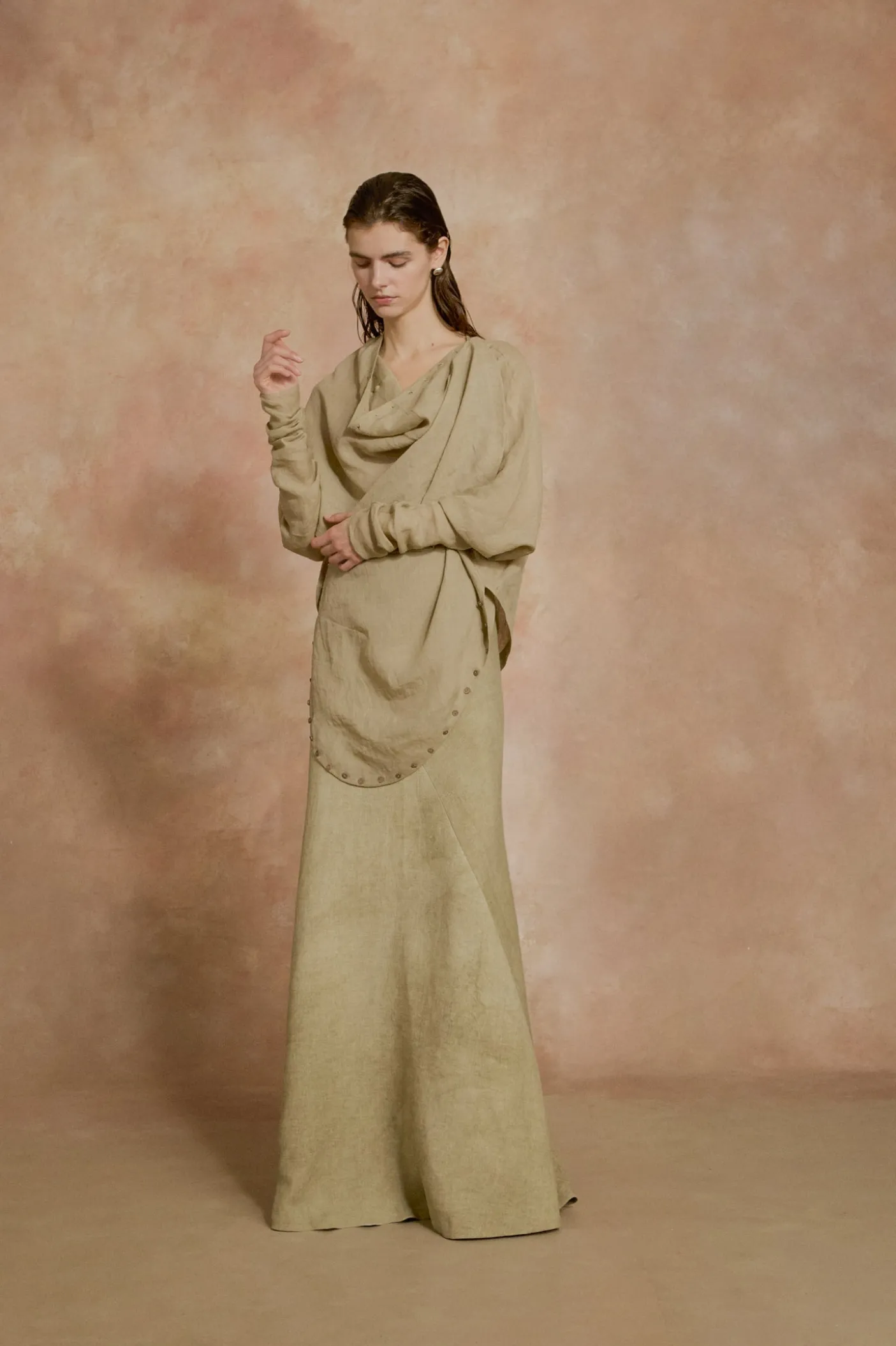 Cali, fade green linen skirt