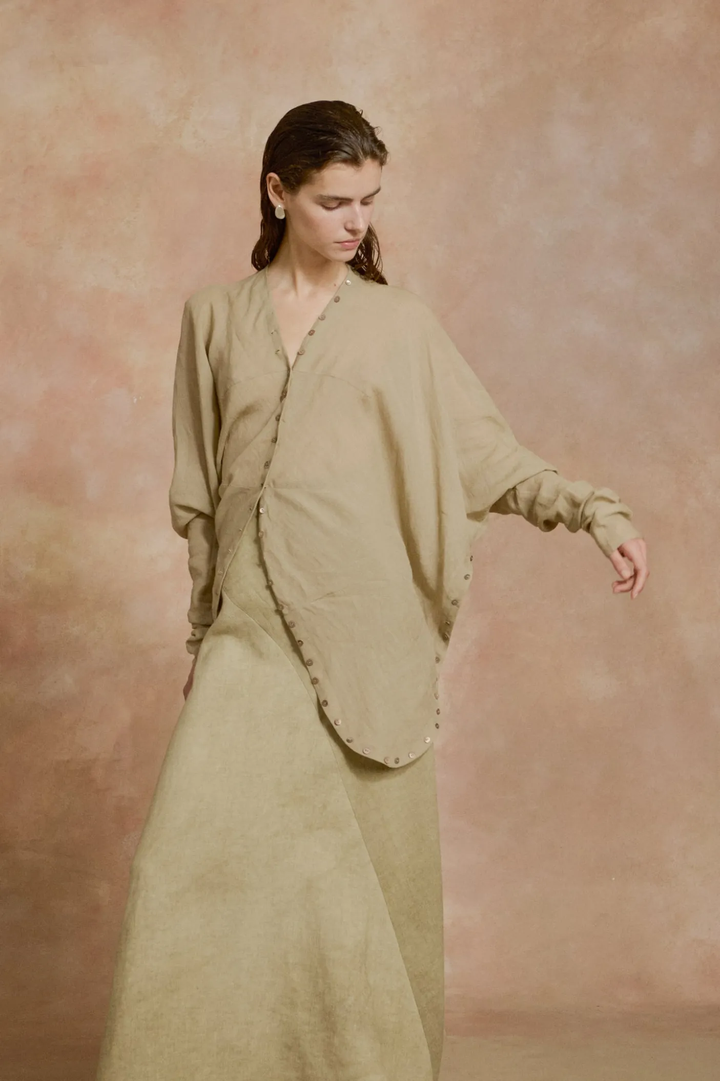 Cali, fade green linen skirt