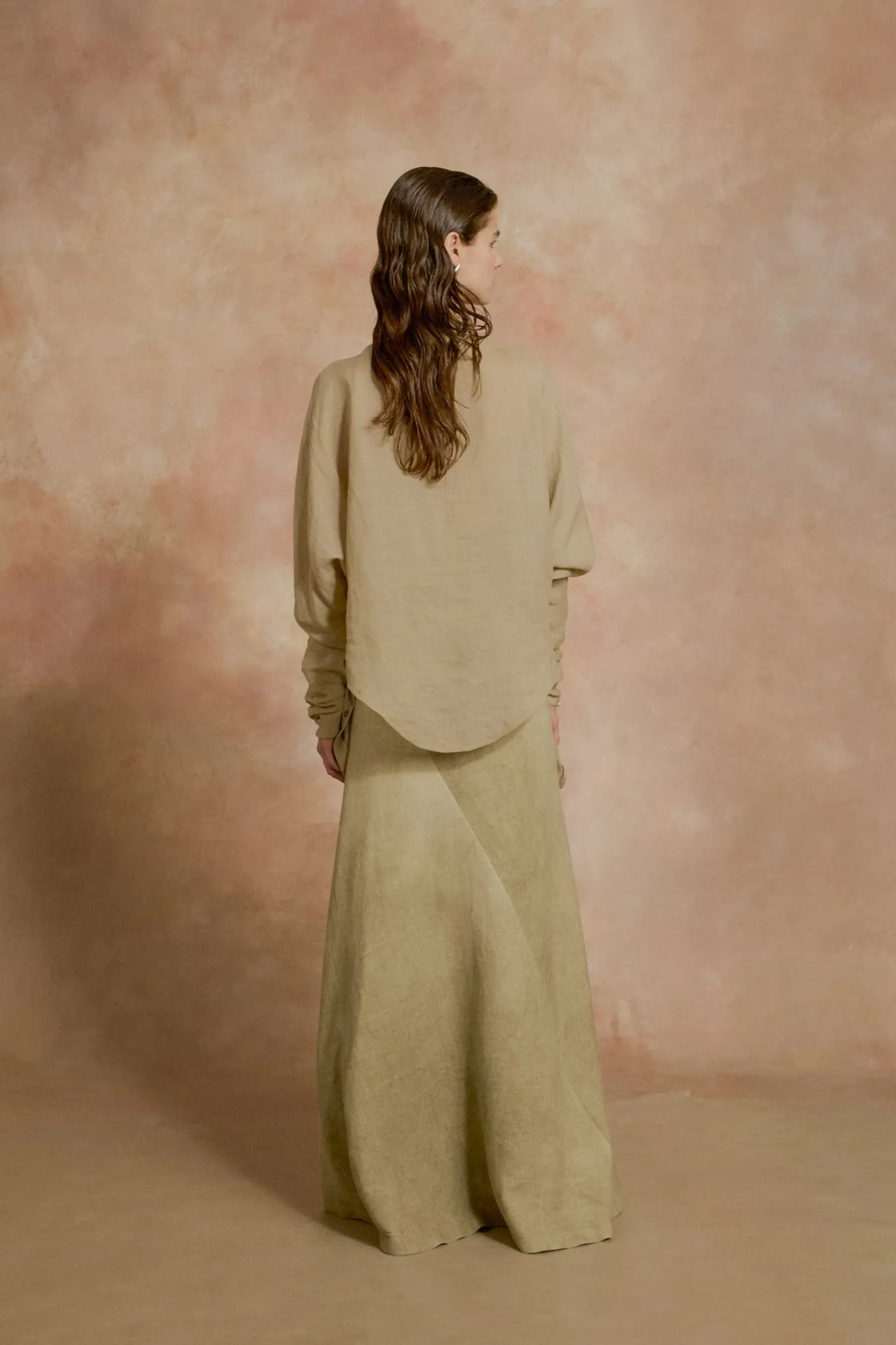 Cali, fade green linen skirt