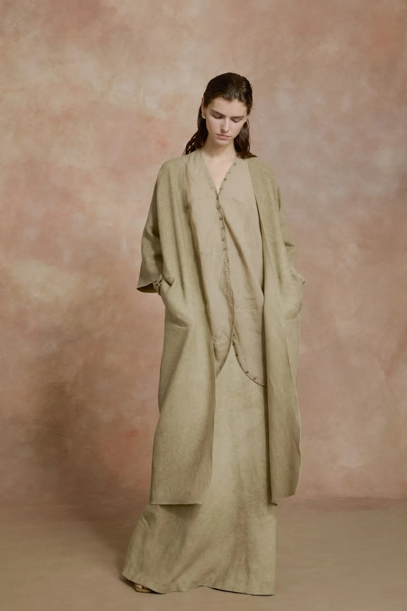 Cali, fade green linen skirt
