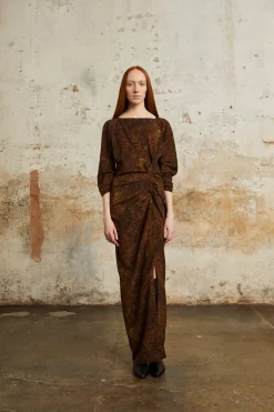 Carey, long animal print silk dress