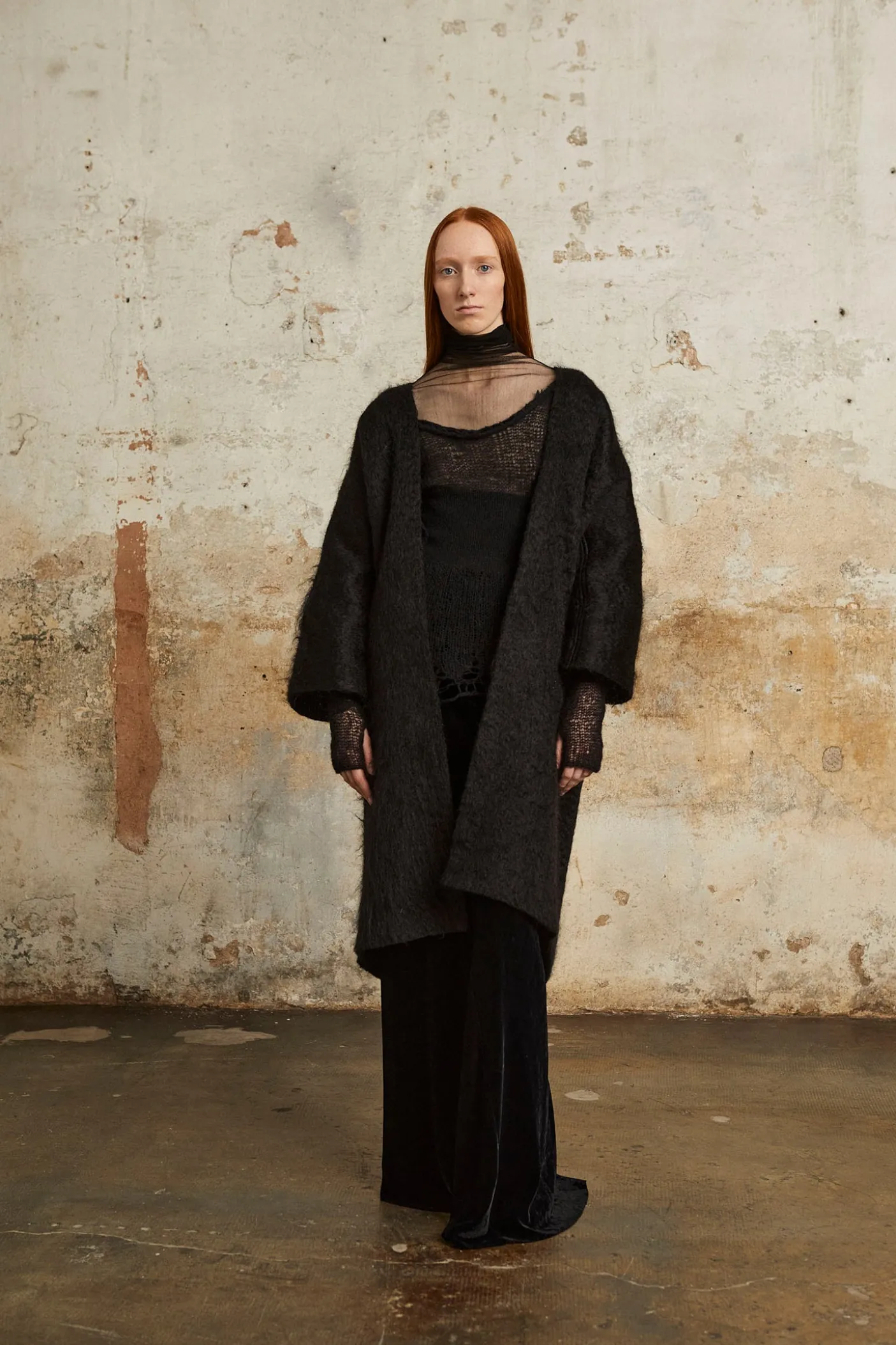 Ciel, long black mohair jacket