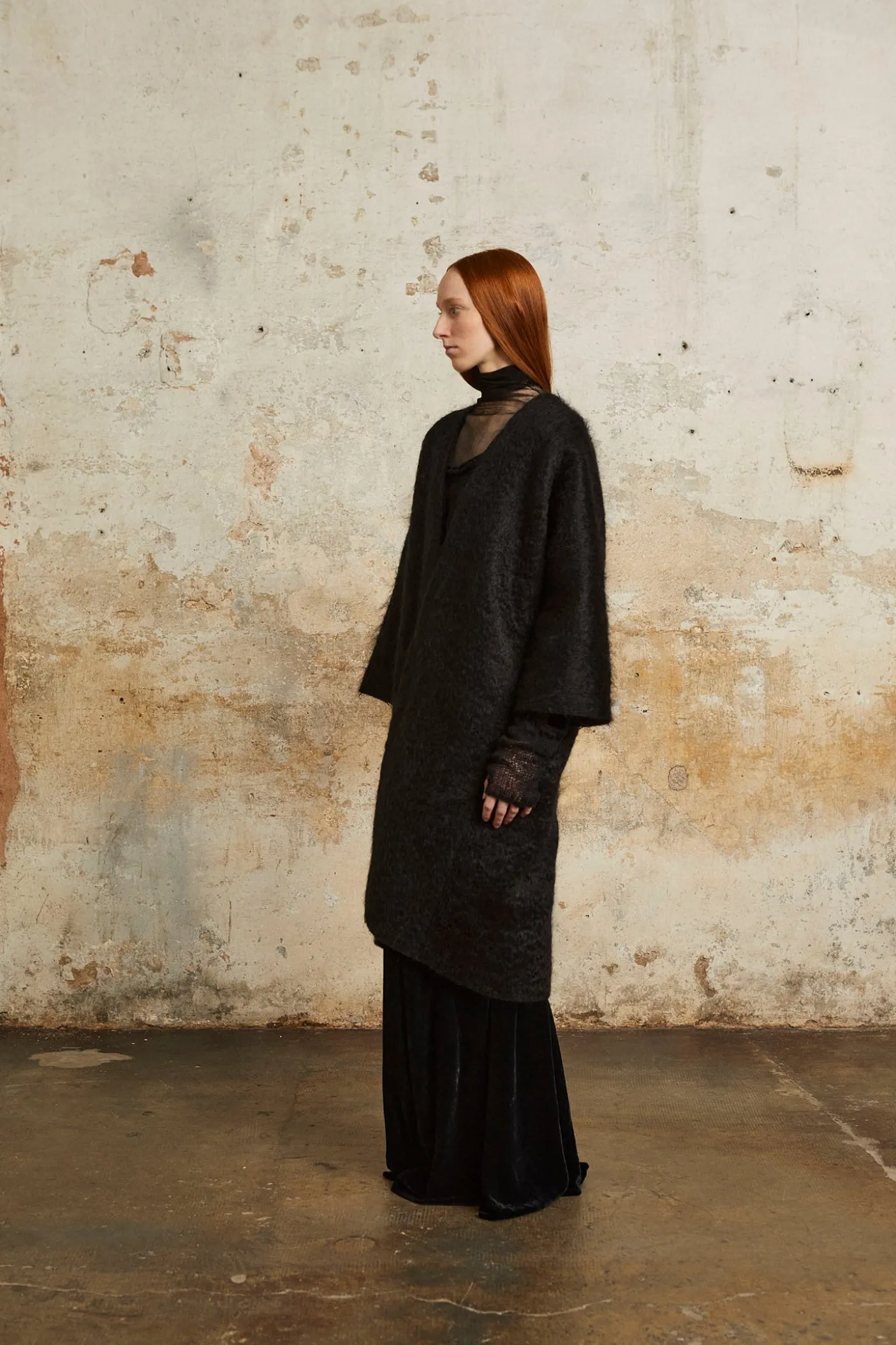 Ciel, long black mohair jacket