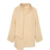 Clara, beige silk wrap blouse
