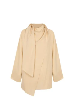 Clara, beige silk wrap blouse