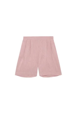 Cleo, pantalon corto en lino y seda a rayas rojas