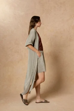 Cleo, vestido en lino y seda a rayas verdes