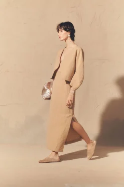 Dakota, pink in linen and virgin wool skirt
