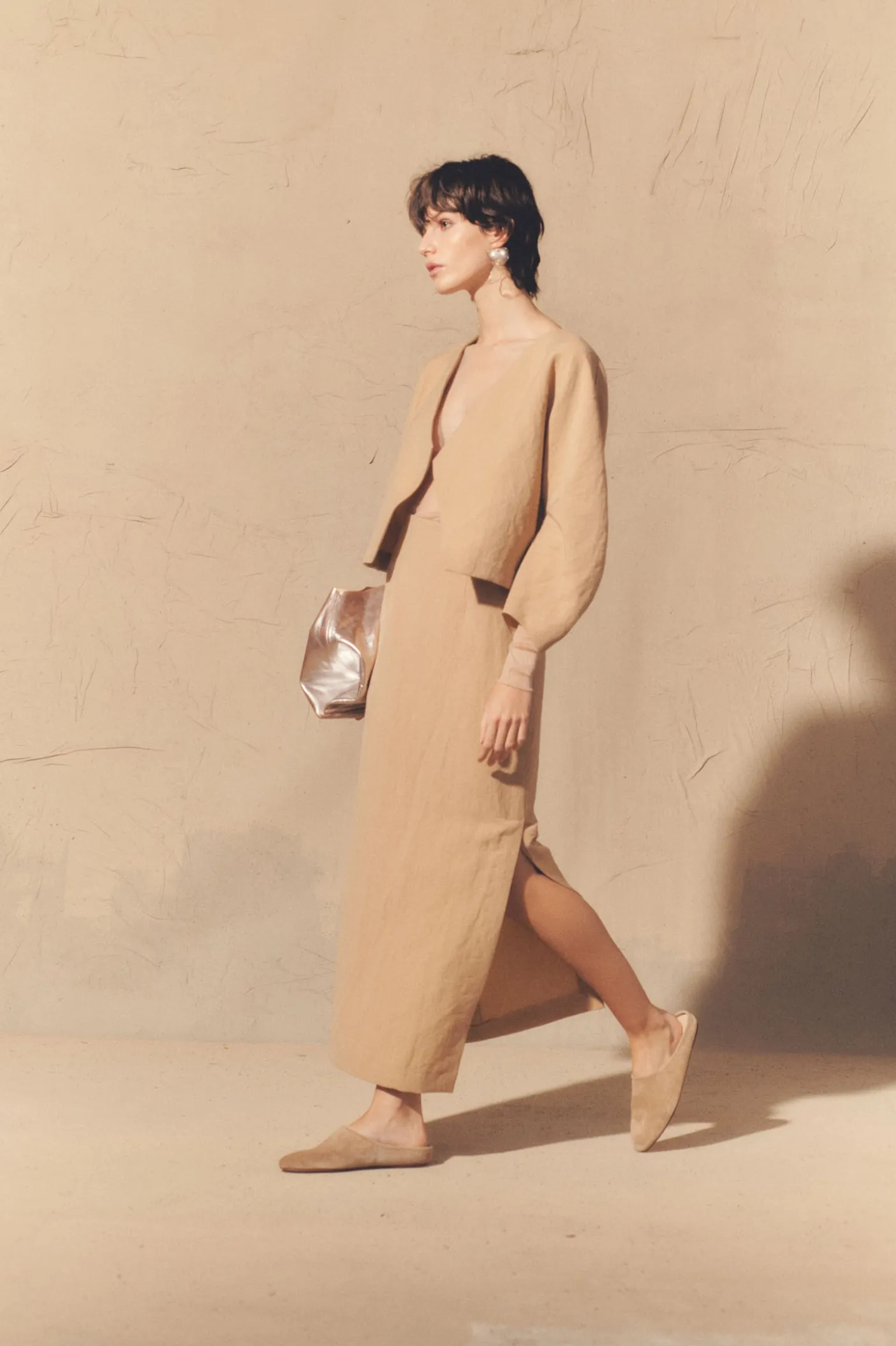 Dakota, pink in linen and virgin wool skirt