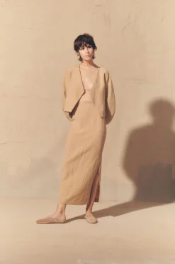 Dakota, pink in linen and virgin wool skirt