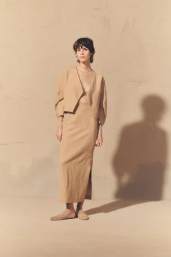 Dakota, pink in linen and virgin wool skirt