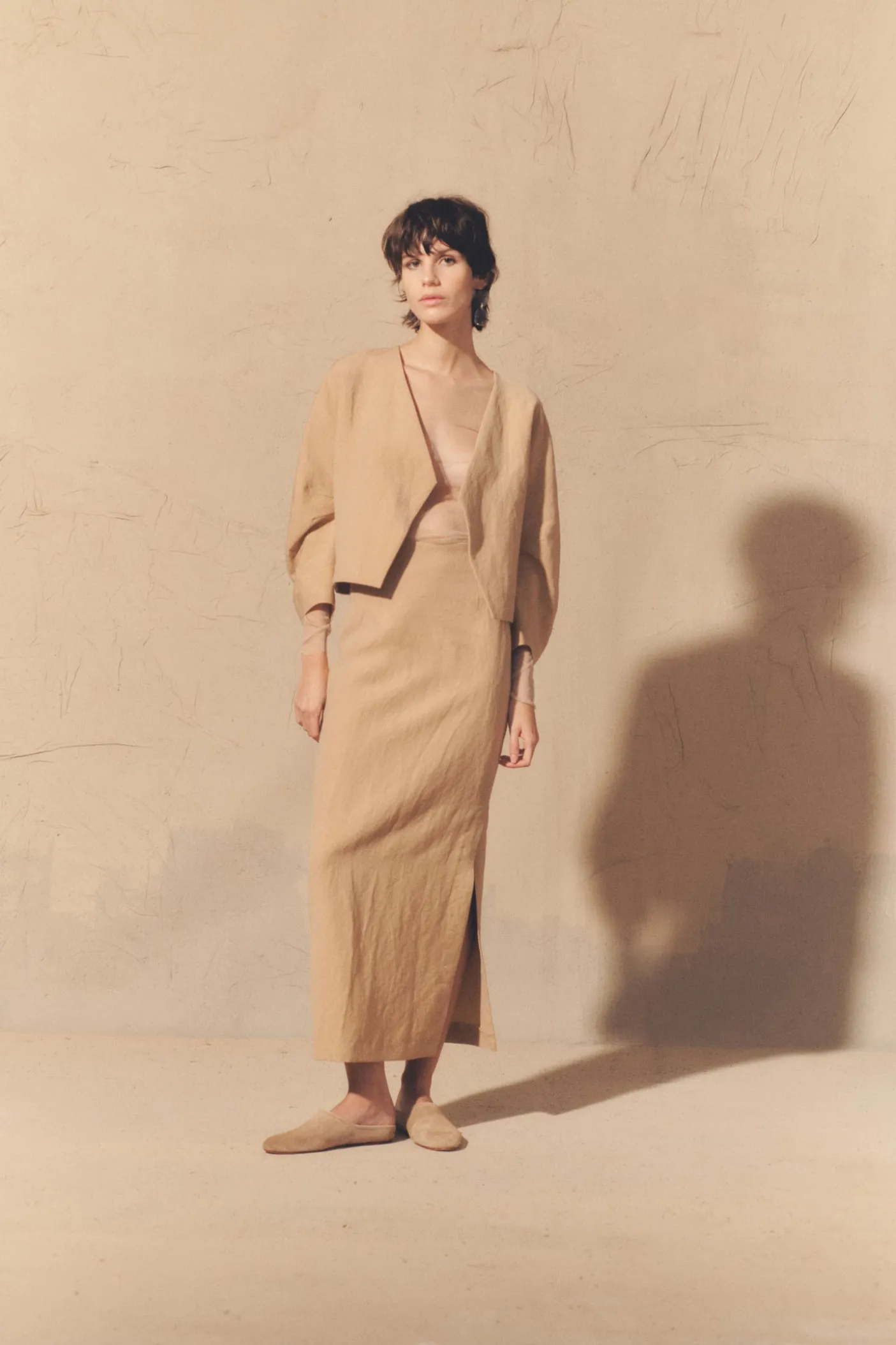 Dakota, pink in linen and virgin wool skirt