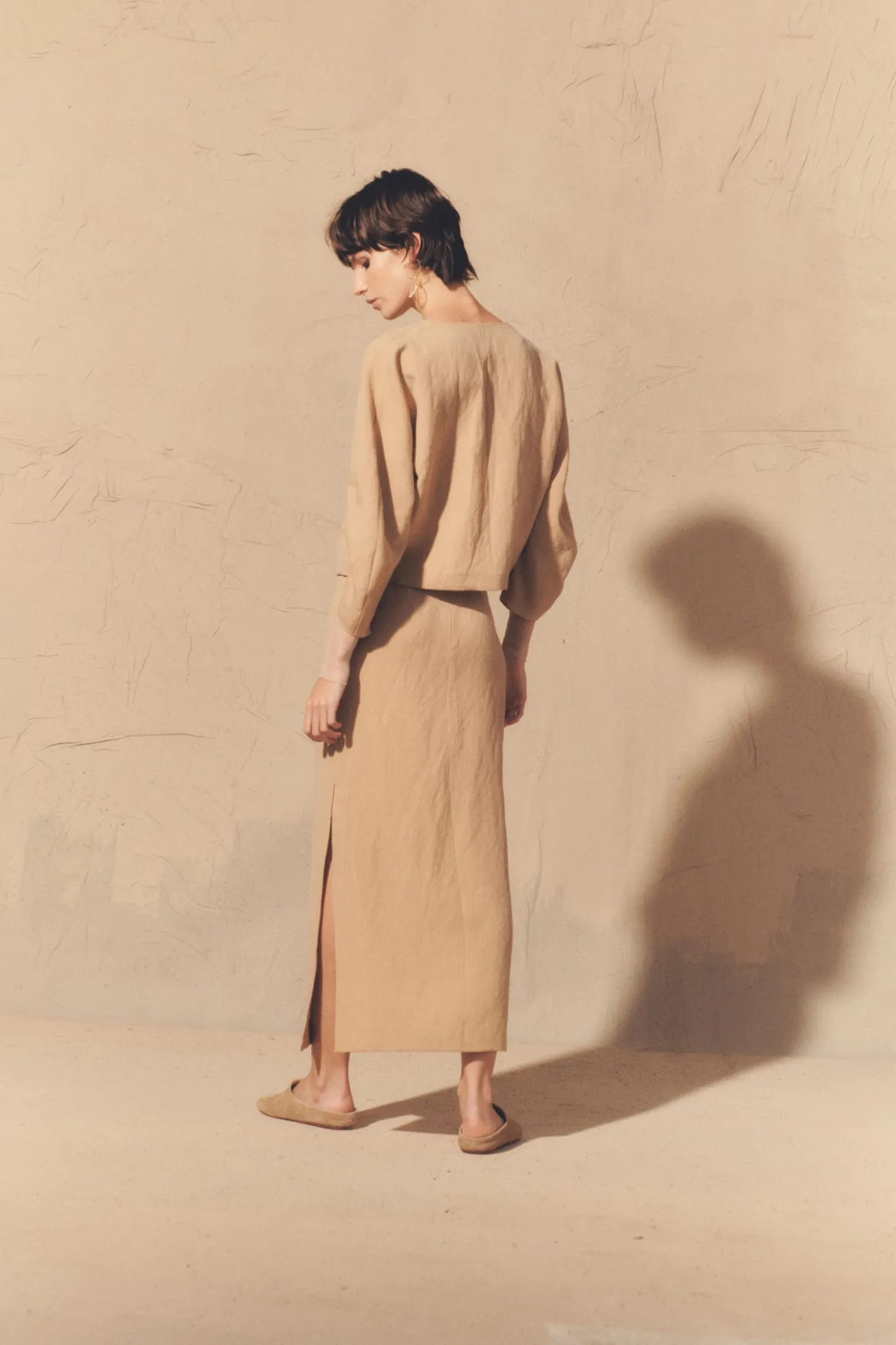 Dakota, pink in linen and virgin wool skirt