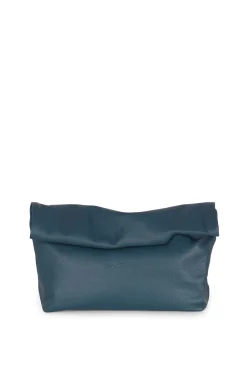 Delhi L, clutch grande en cuero verde océano