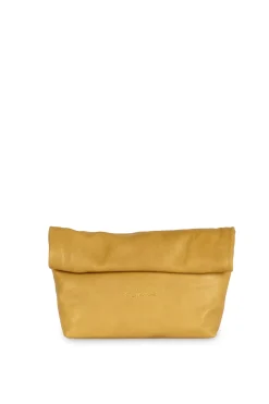 Delhi S, clutch de cuero mostaza