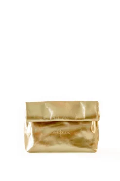 Delhi S, clutch en cuero dorado