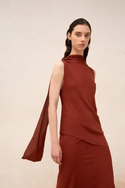 Edda, garnet stretch silk top