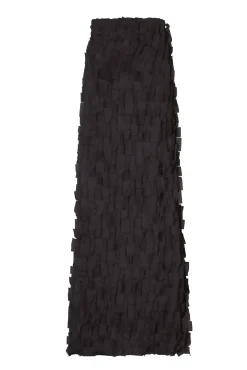 Epica, long silk skirt with a feathered effect