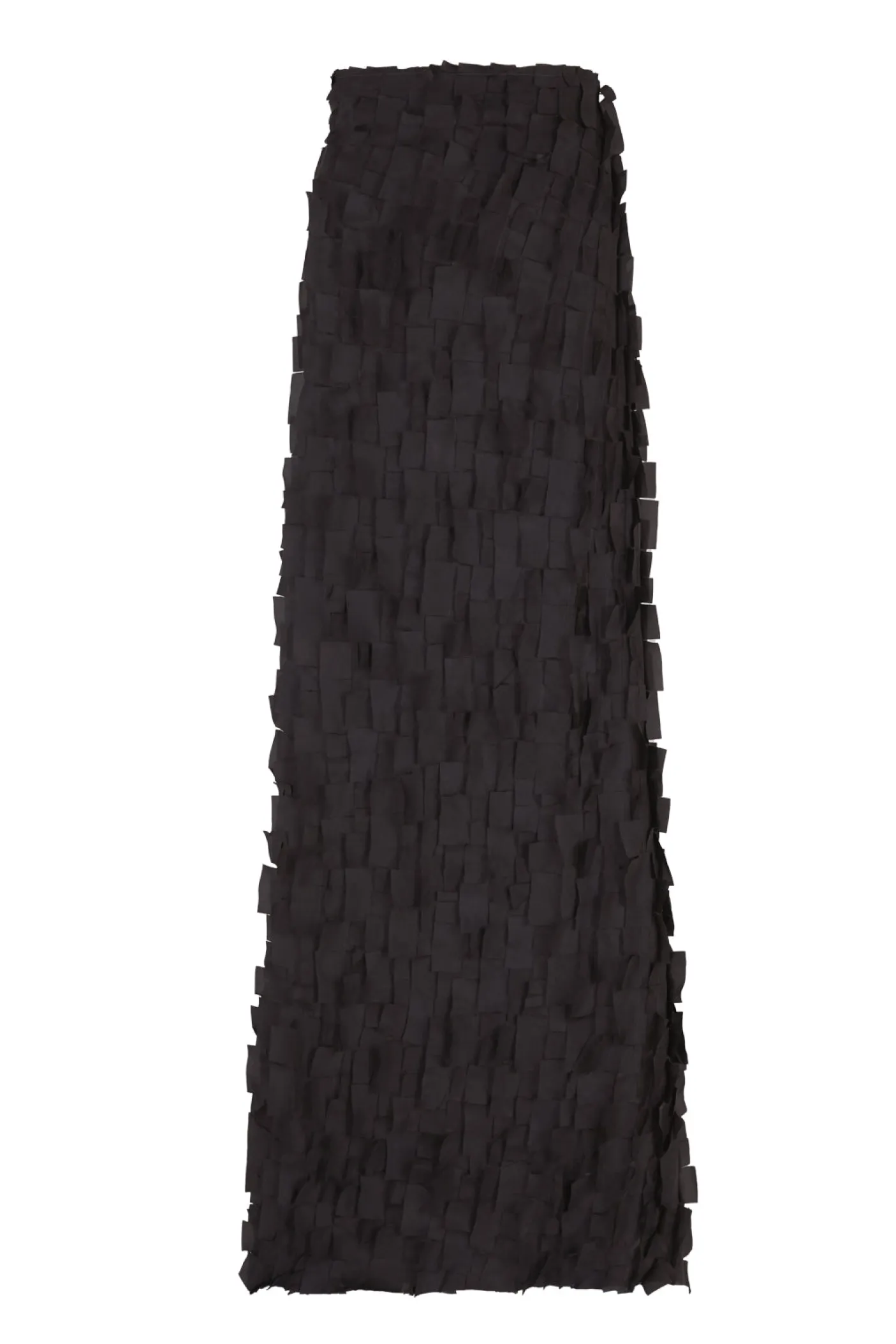 Epica, long silk skirt with a feathered effect