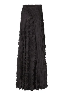 Epica, long silk skirt with a feathered effect