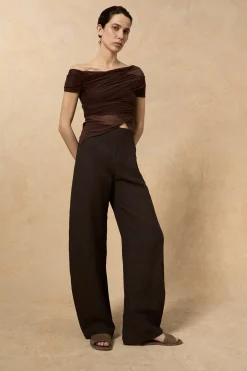 Fania, pantalon en lino y viscosa blueberry