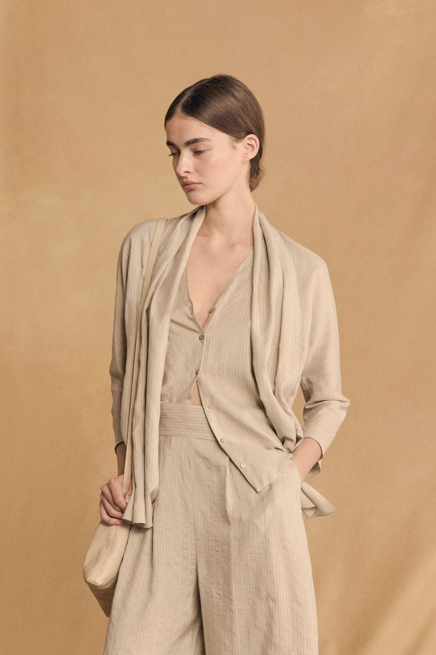 Frances, cinnamon striped silk top