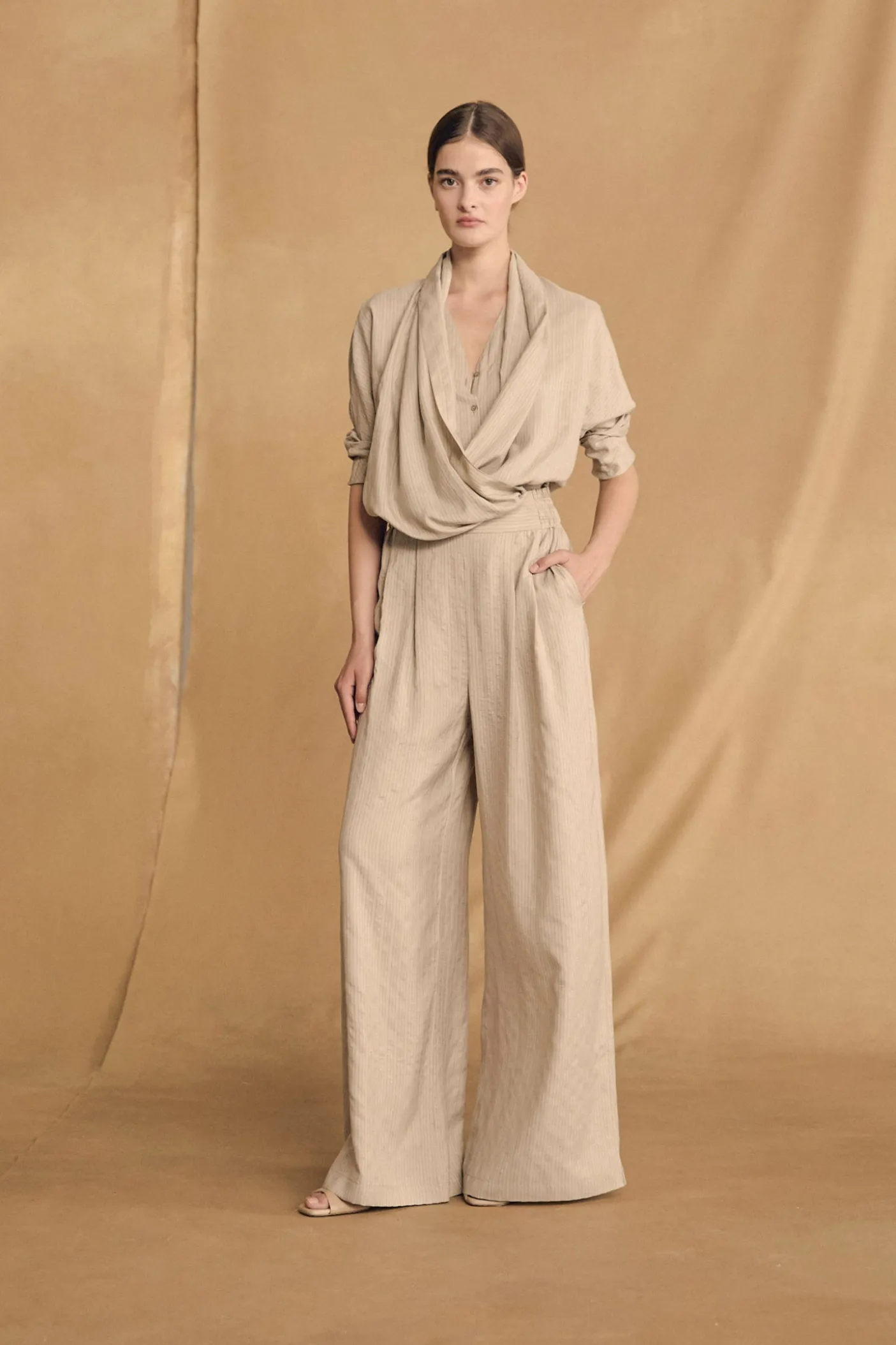 Francisca, cinnamon striped silk pants