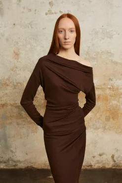 Genie, mahogany virgin wool dress