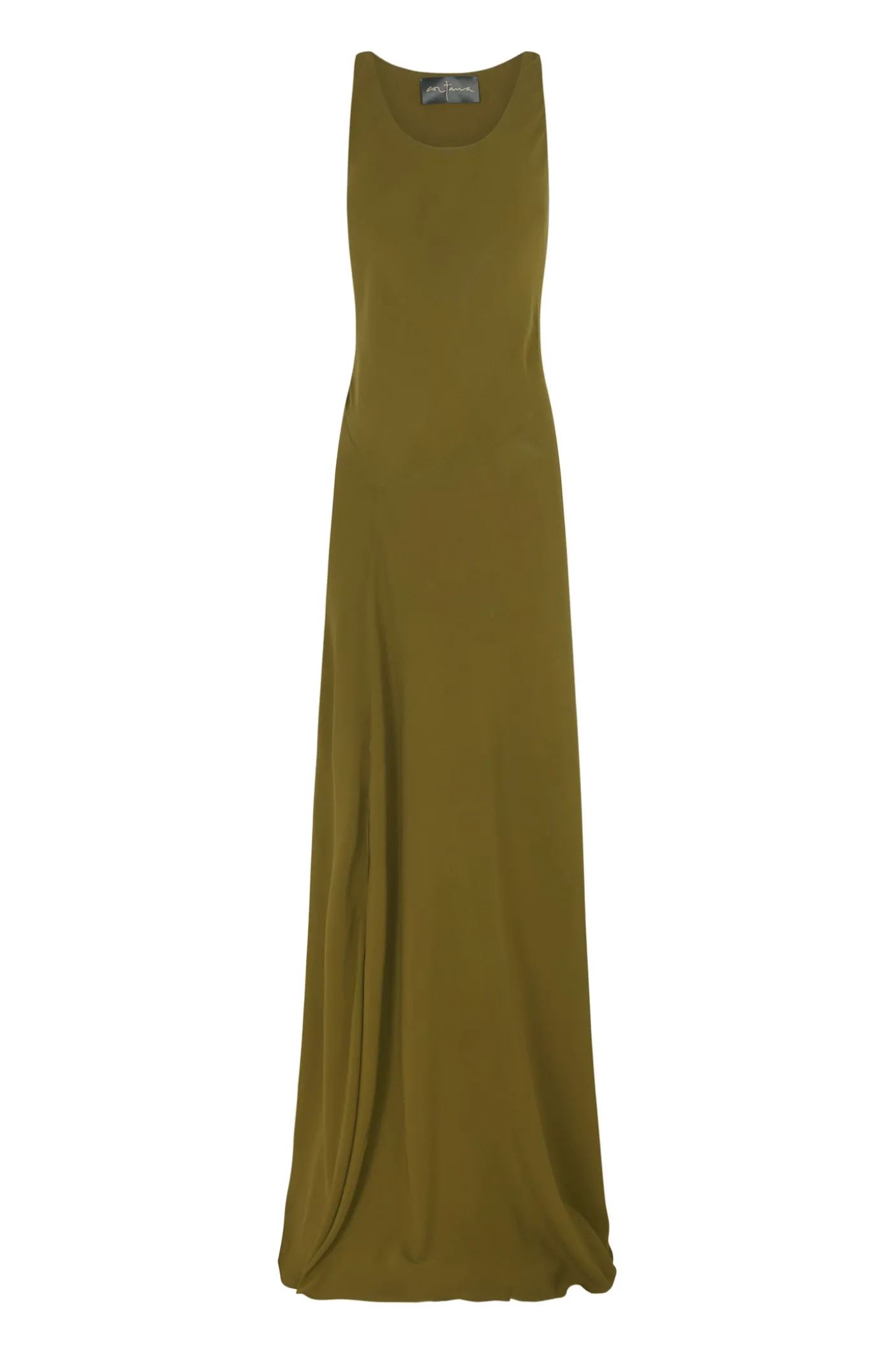 Georgia, long dress in moss green silk