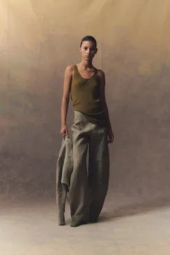 Georgia, moss green silk top