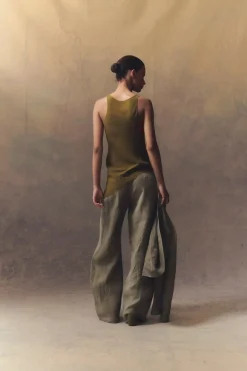 Georgia, moss green silk top