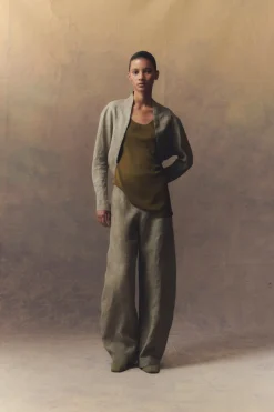 Georgia, moss green silk top