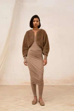 Hair, short jacket in brown wool and silk