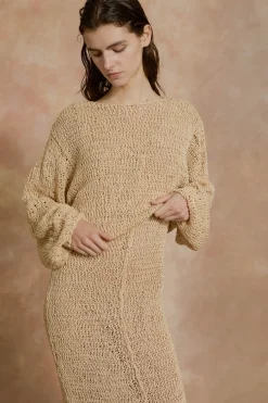 Hanami, beige cotton knit sweater