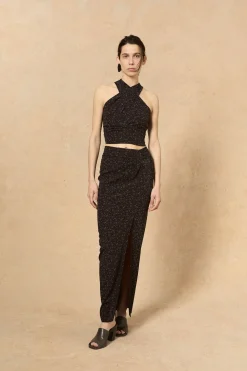 Iman, hedy print stretch silk top
