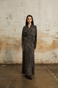 Irma, long yasu print silk dress