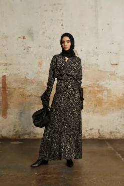 Irma, long yasu print silk dress